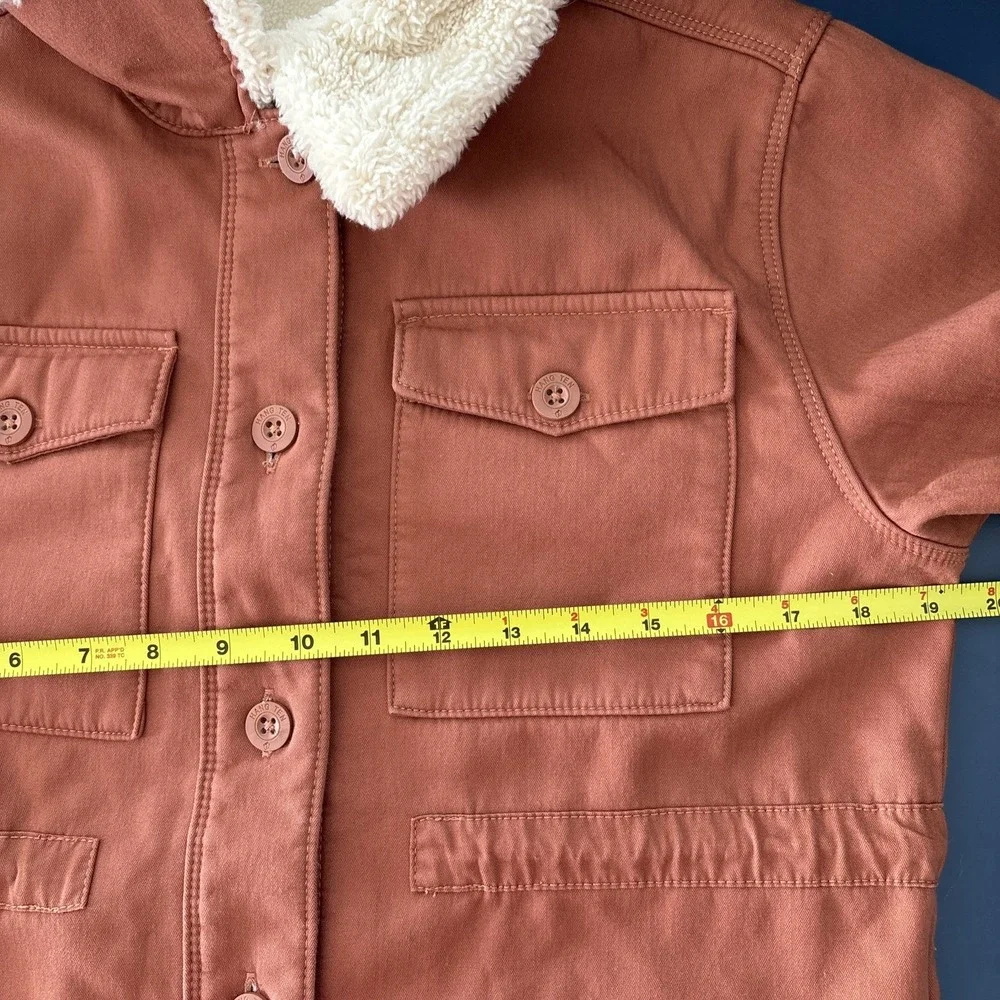 hang Ten Sherpa Collar‎ Lined Utility Jacket Fisherman Small Neutral Canvas Cozy